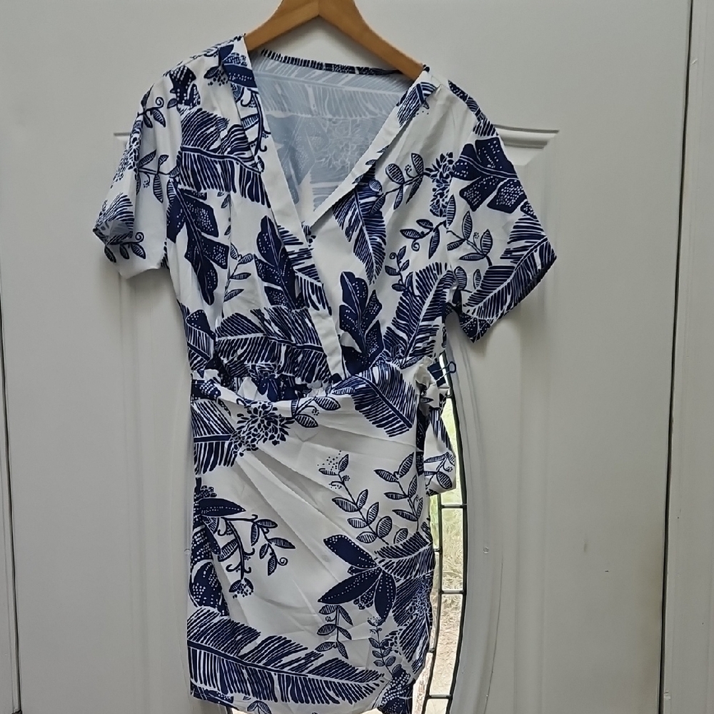 Navy and White Floral Wrap Dress